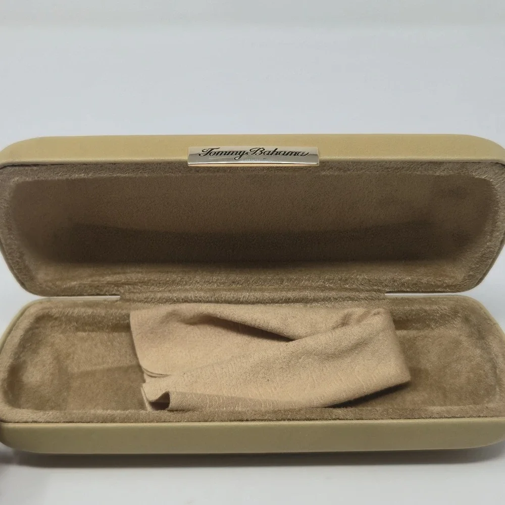 Tommy Bahama Sunglasses Case Hard Shell Tan Beige with Branded Cleaning Cloth